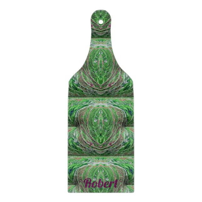 ROBERT ~ TASTY! ~ Green Maroon fractal Cutting Board (Front)