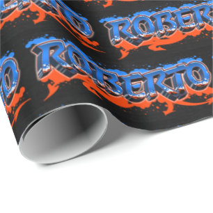 Roberto Vorname Name Graffiti blue orange Wrapping Paper
