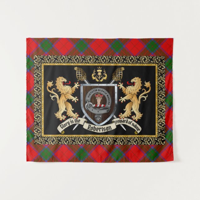Robertson Clan Badge & Motto w/Lions  Tapestry (Front (Horizontal))