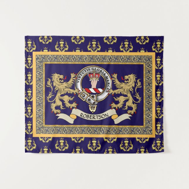 Robertson Clan Badge Personalised Blue Tapestry (Front (Horizontal))