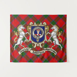 Robertson Clan Badge & Unicorns w/Tartan  Tapestry