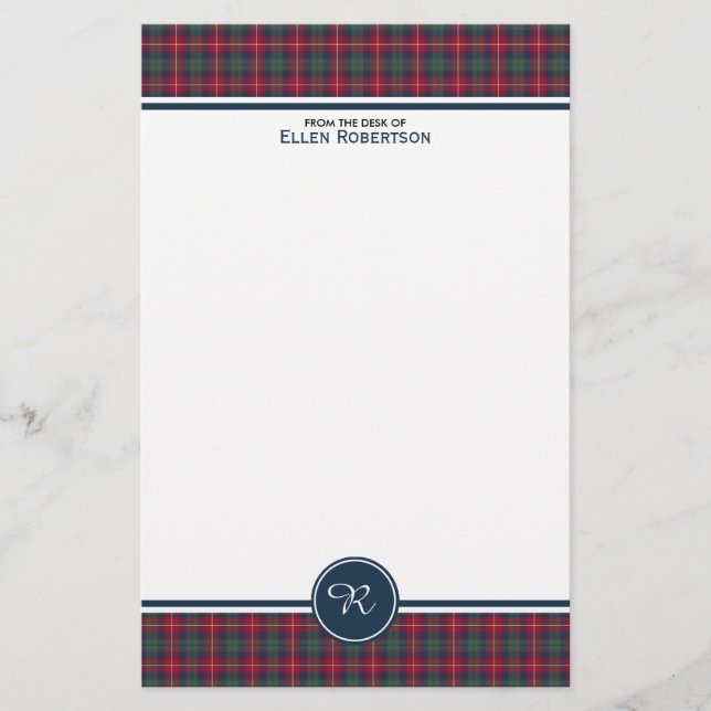 Robertson Clan Tartan Scottish Plaid Monogram Stationery (Front)