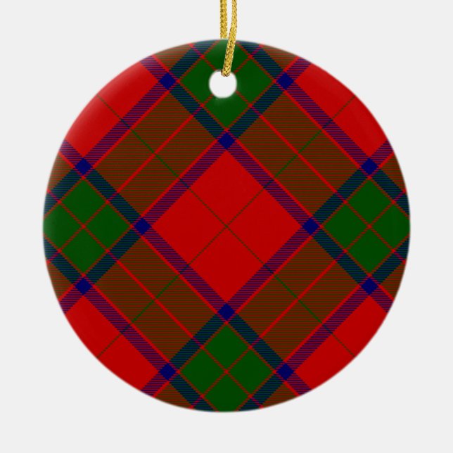 Robertson tartan red green plaid ceramic tree decoration (Front)