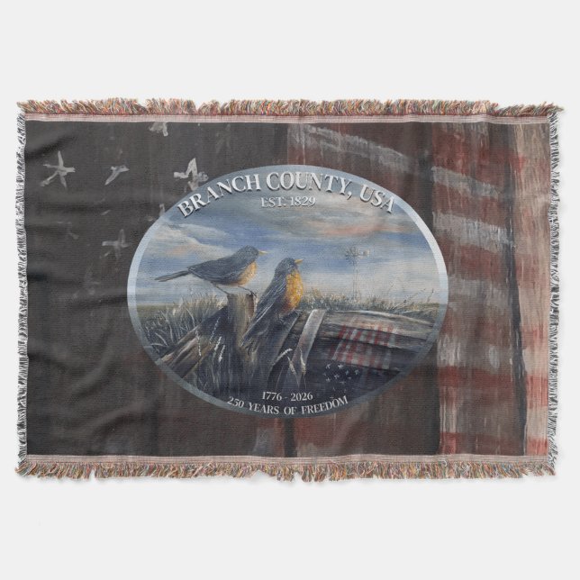 Robin 250yrs Branch Co MICH Throw Blanket (Front)