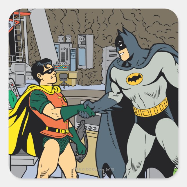 Robin And Batman Handshake Square Sticker (Front)