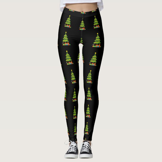 Robin And Colourful Presents Under Christmas Tree Leggings (Front)