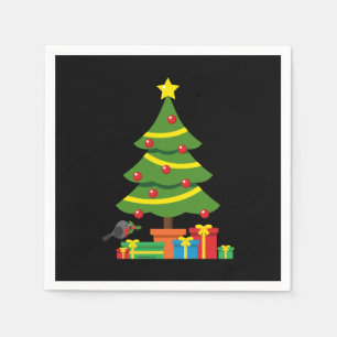 Robin And Colourful Presents Under Christmas Tree Napkin