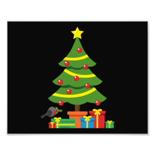Robin And Colourful Presents Under Christmas Tree Photo Print