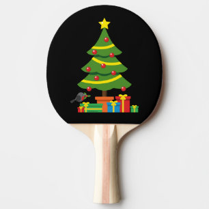Robin And Colourful Presents Under Christmas Tree Ping Pong Paddle