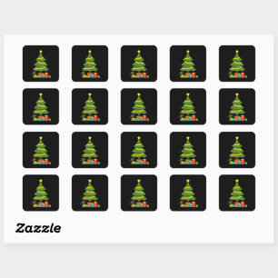 Robin And Colourful Presents Under Christmas Tree Square Sticker