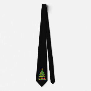 Robin And Colourful Presents Under Christmas Tree Tie