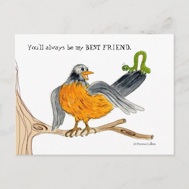Robin and green Inch Worm Postcard (Front)