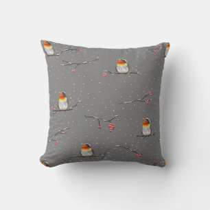 robin and snow pattern cushion