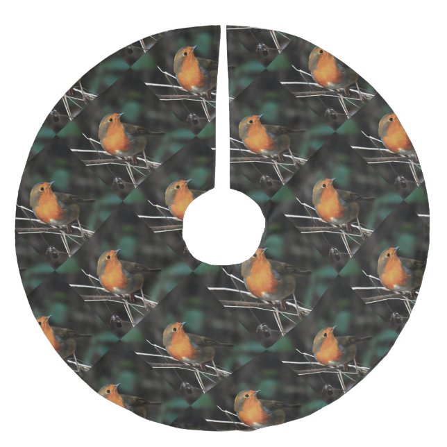 Robin Being Bright On A Dull Day Acrylic Art Brushed Polyester Tree Skirt (Front)