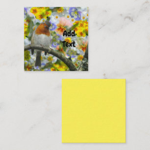 Robin Bird And Flowers Square Business Card