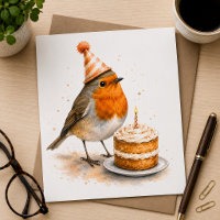 Robin Bird Birthday Card Watercolour