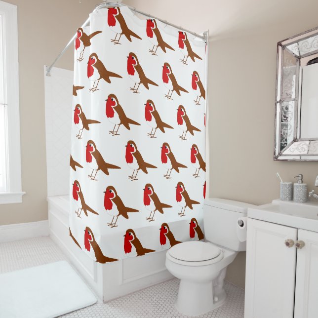 Robin Bird Design Shower Curtain (In Situ)