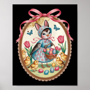 Robin Bird Easter Bunny Egg Hunt Vintage Spring Pi Poster