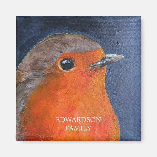 Robin bird family monogram name magnet (Front)