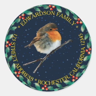 Robin bird family name christmas return address classic round sticker