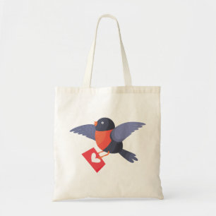 Robin Bird Flying with Red Heart Love Letter Tote Bag
