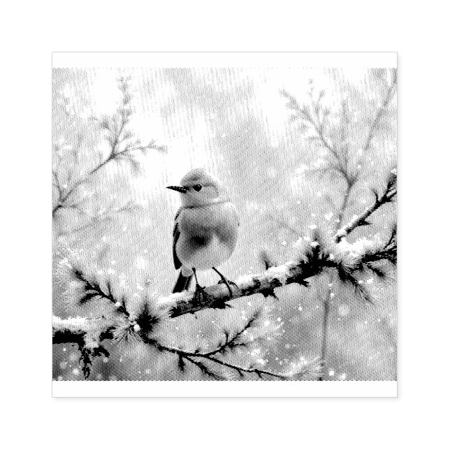Robin Bird in a snowy tree Rubber Stamp (Imprint)
