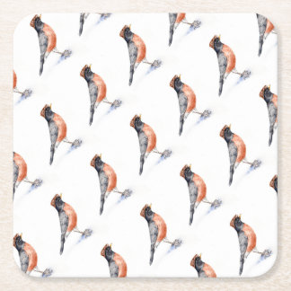 Robin Bird in Hat Square Paper Coaster