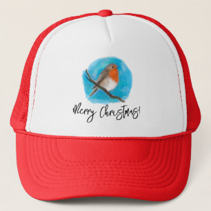 Robin bird, Merry christmas Trucker Hat
