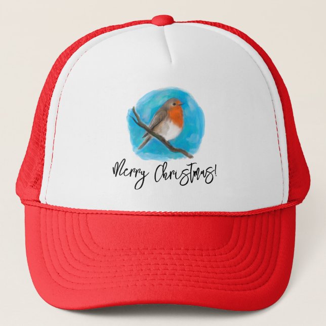 Robin bird, Merry christmas  Trucker Hat (Front)