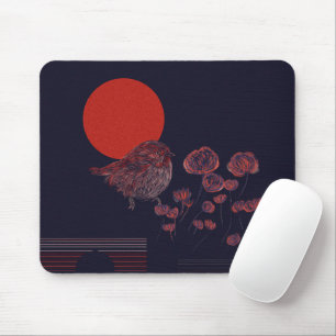 Robin Bird Red Sun Illustration Mouse Pad