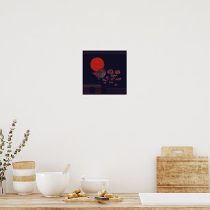 Robin Bird Red Sun Illustration Poster