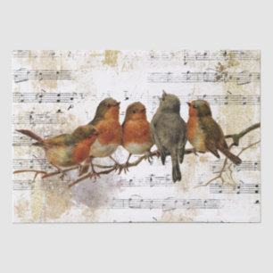 Robin Bird Sheet Music Gold Silver Notes Decoupage