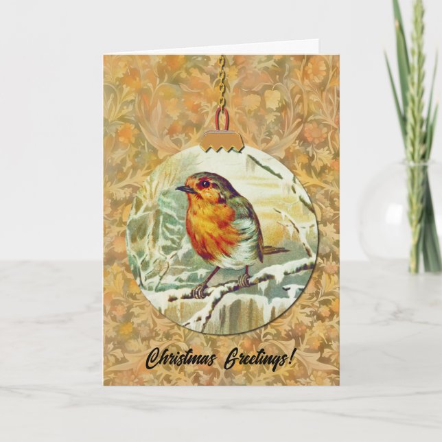 Robin Bird Snow Tree Vintage Style Christmas Card (Front)