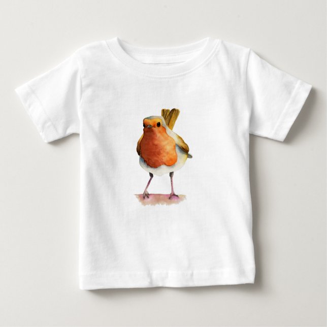 Robin Bird Watercolor Painting Baby T-Shirt (Front)