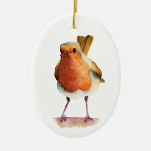 Robin Bird Watercolor Painting Ceramic Tree Decoration