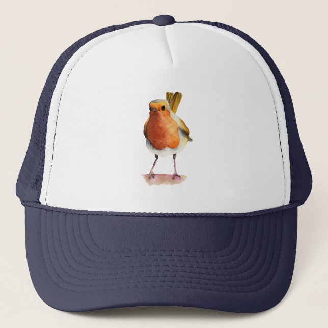 Robin Bird Watercolor Painting Trucker Hat (Front)