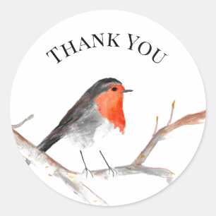 Robin bird watercolor winter Festive Christmas Classic Round Sticker