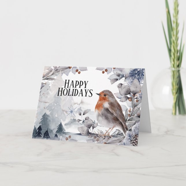 Robin bird winter snow festive landscape Christmas Card (Front)