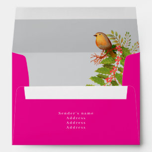 Robin Birds Holly Berry Hot Pink Envelope