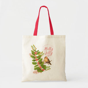 Robin Birds Holly Berry Tote Bag