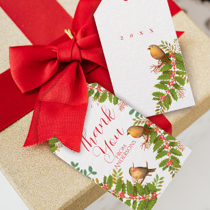 Robin Birds Holly Berry White Gift Tags