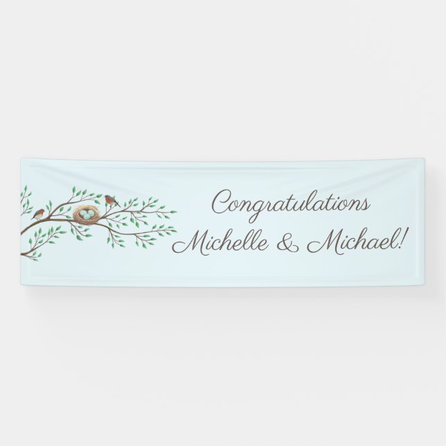 Robin Birds Nest Eggs Spring Baby Shower Banner (Horizontal)