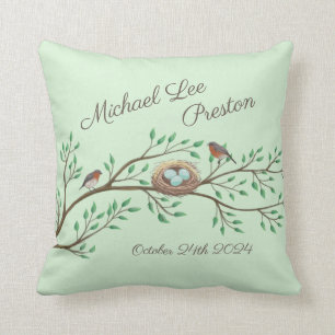 Robin Birds Nest Eggs Spring Baby Shower Cushion