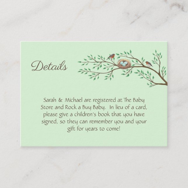 Robin Birds Nest Eggs Spring Baby Shower Enclosure Card (Front)