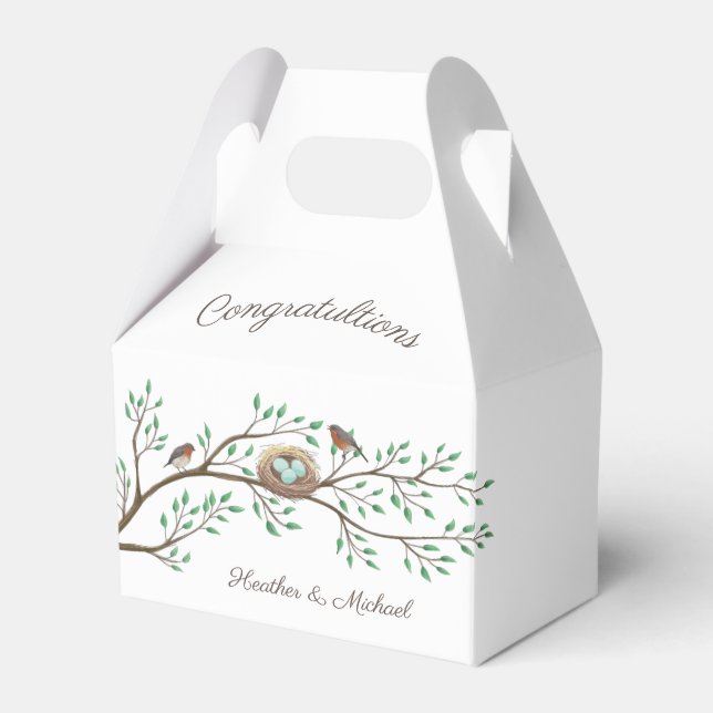 Robin Birds Nest Eggs Spring Baby Shower Favour Box (Front Side)