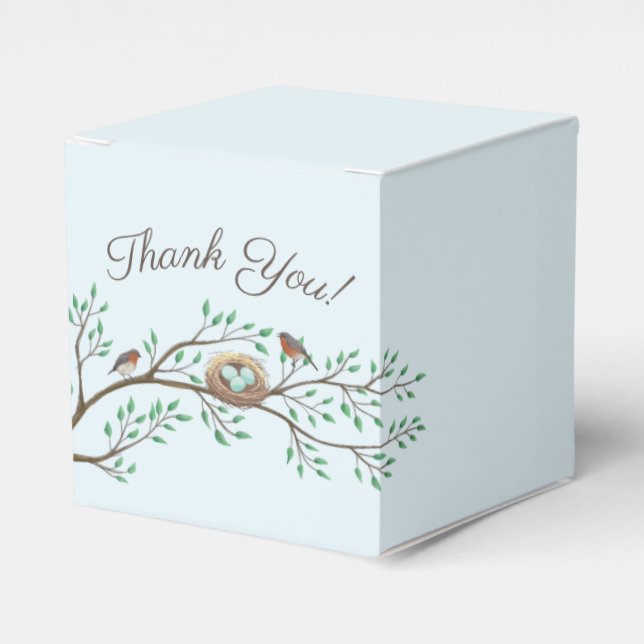 Robin Birds Nest Eggs Spring Baby Shower Favour Box (Front Side)