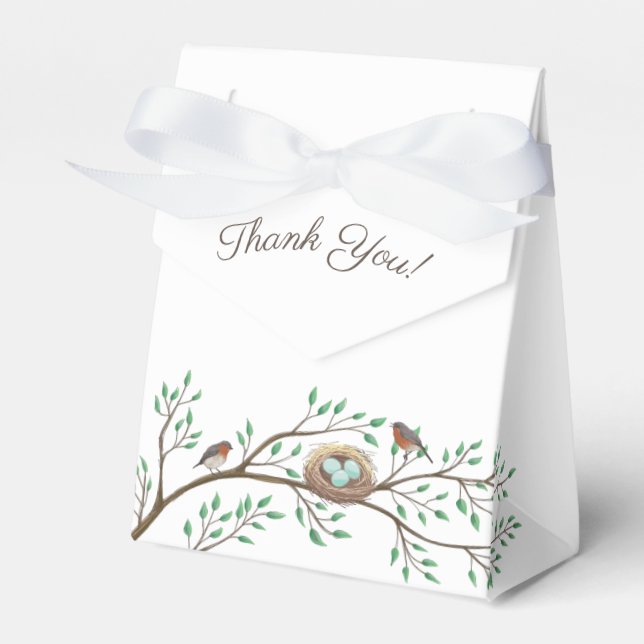 Robin Birds Nest Eggs Spring Baby Shower Favour Box (Front Side)