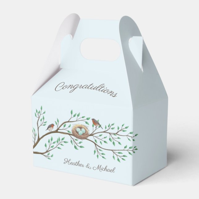 Robin Birds Nest Eggs Spring Baby Shower Favour Box (Front Side)
