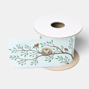 Robin Birds Nest Eggs Spring Baby Shower Satin Ribbon