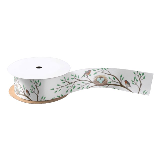 Robin Birds Nest Eggs Spring Baby Shower Satin Ribbon (Spool)